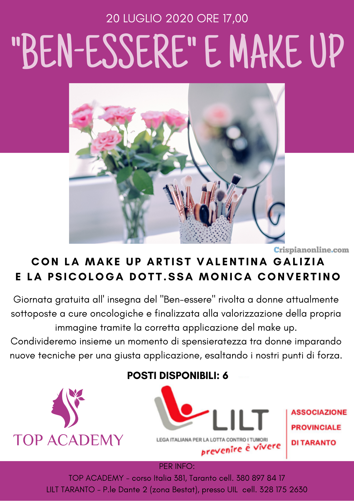 Donne In Chemioterapia E Make Up Gratis Un Iniziativa Formativa Top Academy E Lilt Di Taranto Insieme Per La Bellezza E Il Benessere Psicologico Crispianonline Com